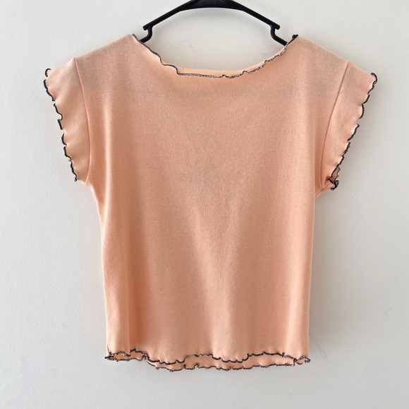 Y2K Baby Tee Lettuce Hem St. Maarten Top Peach Ruffle Edge Retro Travel Shirt M - Picture 2 of 6